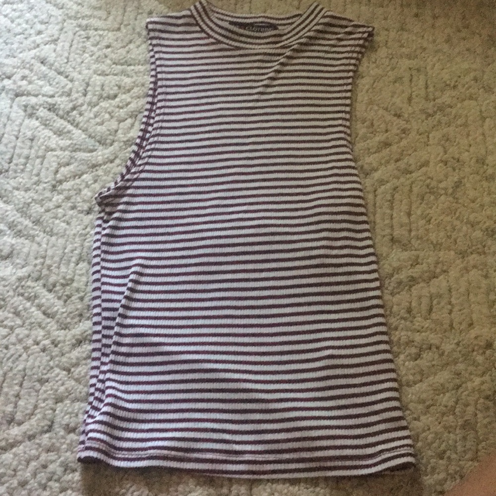 Red and White striped cropped tank top